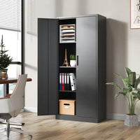31.5 In. W X 71 In. H X 15.8 In. D Metal Freestanding Cabinet in Black with Lock for Home Gym Office School Garage