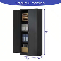 31.5 In. W X 71 In. H X 15.8 In. D Metal Freestanding Cabinet in Black with Lock for Home Gym Office School Garage