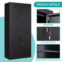 Garage Storage Cabinet 70.9" H X31.5" W 15.7" D in Black Steel Cabinet with 4 Shelves 2 Doors and Lock