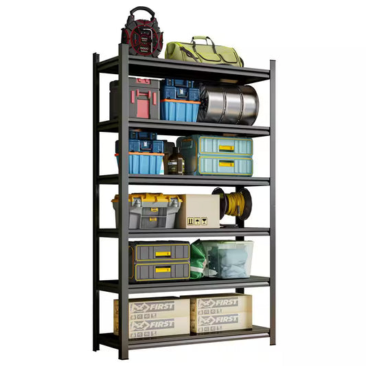Garage Storage Rack, 6-Story Metal Shelves, Adjustable Pantry Organizer Partition Storage Unit, Black