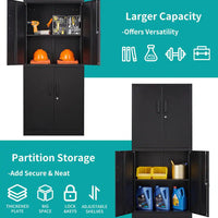 Garage Storage Cabinet 70.9" H X31.5" W 15.7" D in Black Steel Cabinet with 4 Shelves 2 Doors and Lock