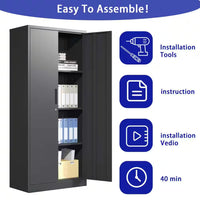 31.5 In. W X 71 In. H X 15.8 In. D Metal Freestanding Cabinet in Black with Lock for Home Gym Office School Garage
