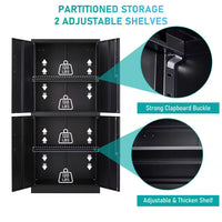 Garage Storage Cabinet 70.9" H X31.5" W 15.7" D in Black Steel Cabinet with 4 Shelves 2 Doors and Lock