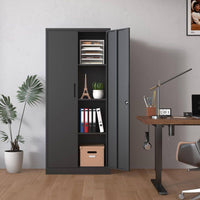 31.5 In. W X 71 In. H X 15.8 In. D Metal Freestanding Cabinet in Black with Lock for Home Gym Office School Garage
