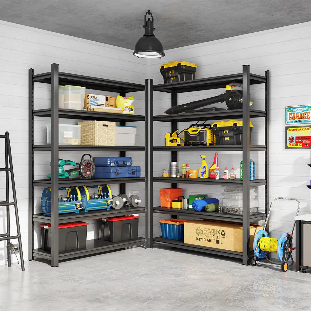 Garage Storage Rack, 6-Story Metal Shelves, Adjustable Pantry Organizer Partition Storage Unit, Black