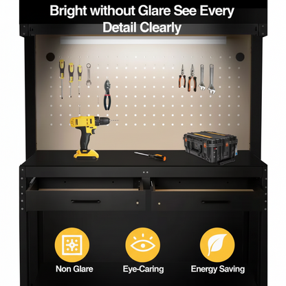 600 Lbs. Capacity Workbench W/ 120-Volt LED Work Light, A3 Steel Work Table for Garage Tool Storage, Workshop, Basement