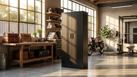 31.5 In. W X 71 In. H X 15.8 In. D Metal Freestanding Cabinet in Black with Lock for Home Gym Office School Garage — Lifestyle